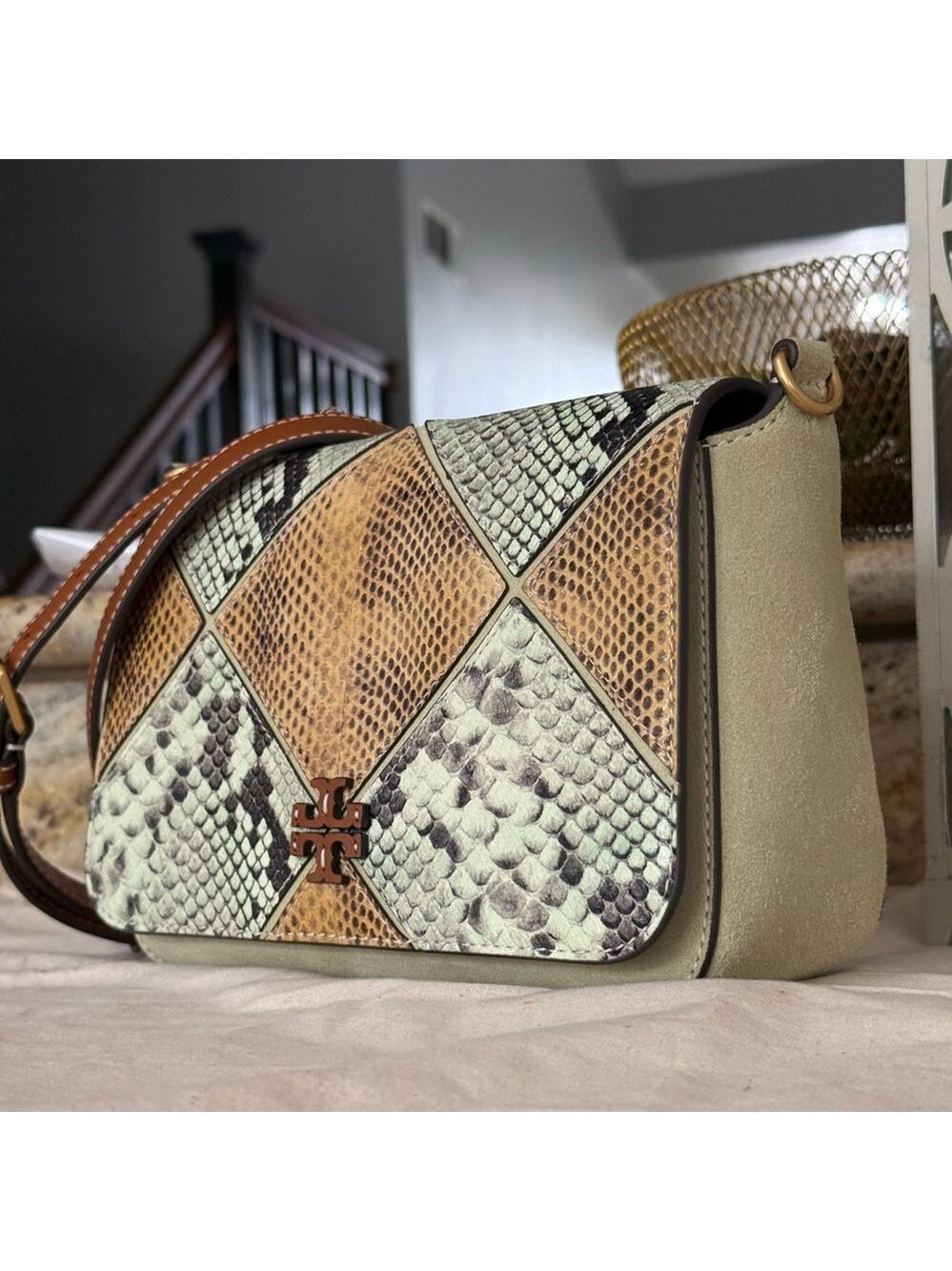 625!+ New Tory Burch thea Patchwork Flap Crossbody multi color